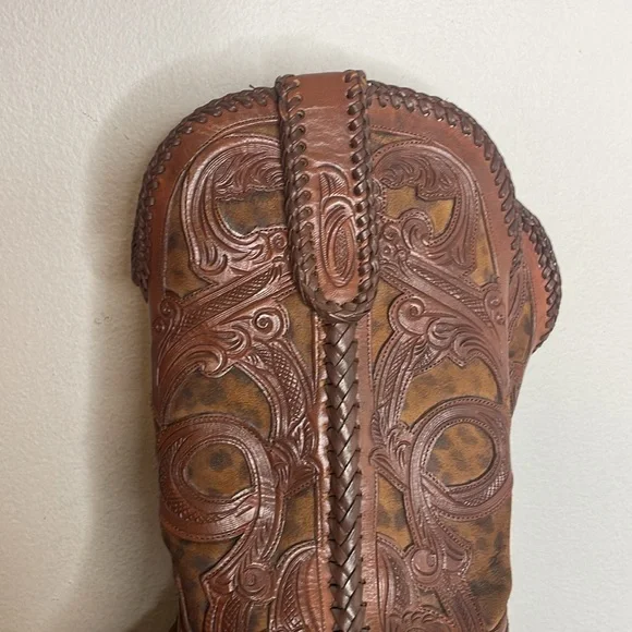 Lucchese | Women’s Whiskey Tooled Leather & Cheetah Cowgirl Boots Size 7 - Picture 5 of 10